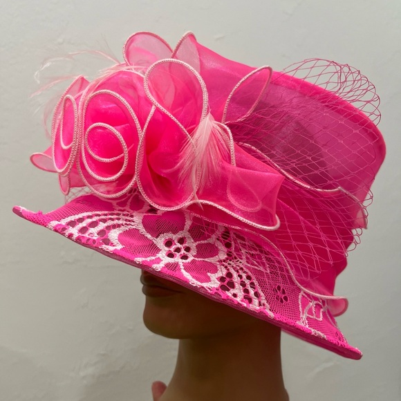 Sophia Collections LA Woman Pink Hat Floral Embroidered party Cocktail - Picture 5 of 7